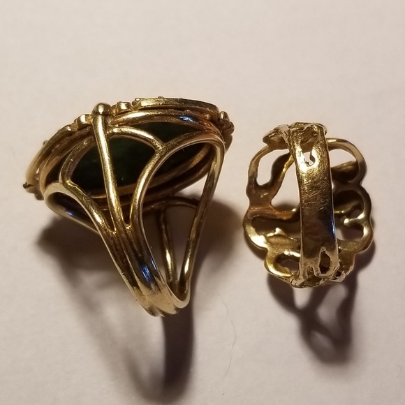 Antique 14k Genuine Jade Carved Ring - Picture 6 of 8